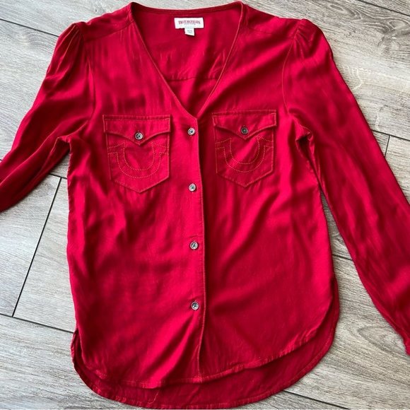 True Religion V Neck Button Down Blouse - Picture 5 of 14